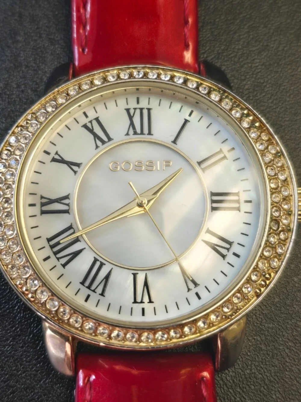 Red Patten Leather Wrist Watch with Roman Numerals